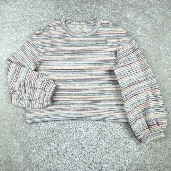 Madewell Bubble Sleeve Crop Top Rainbow Stripe - Picture 9 of 10
